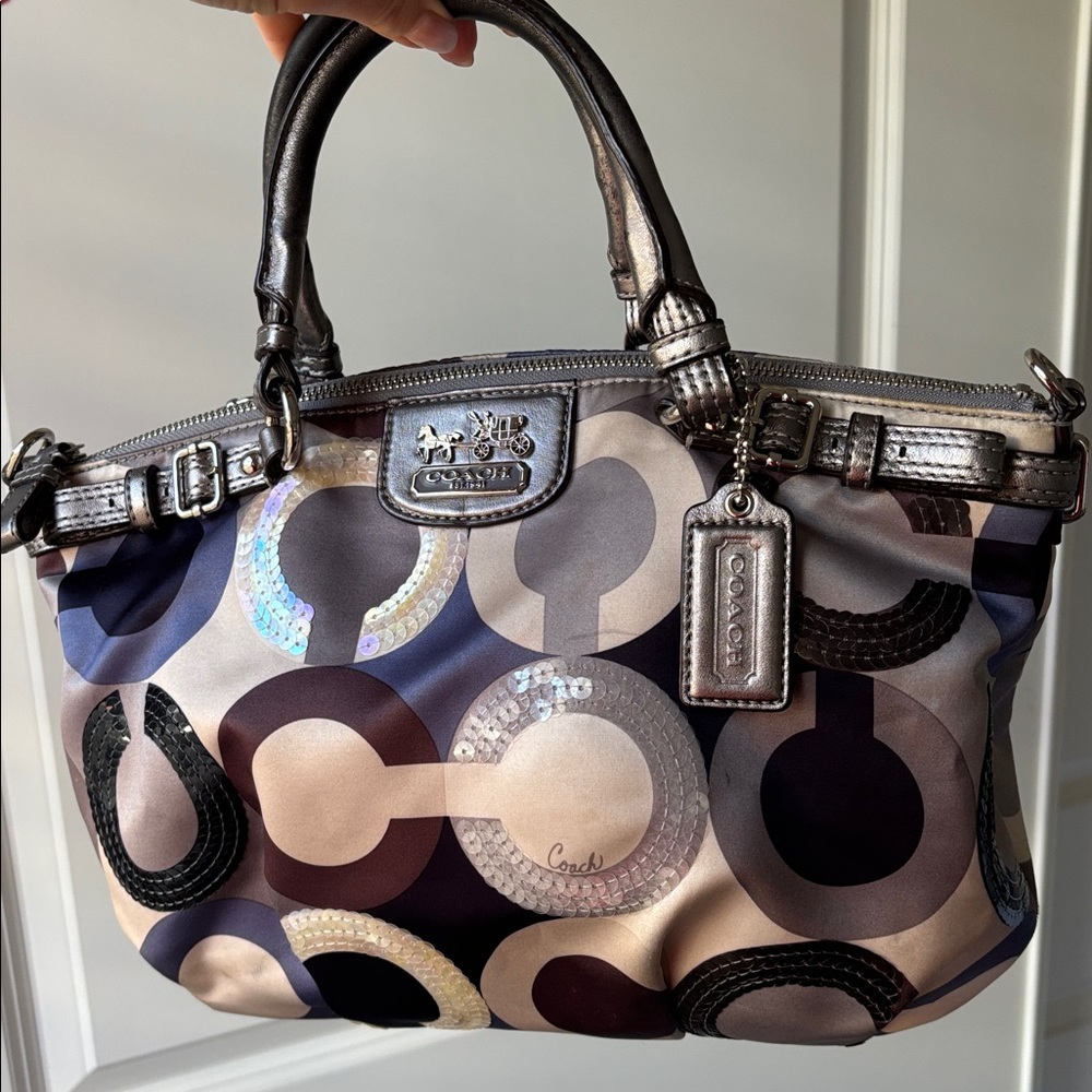 RARE! Coach Madison Op Art Multicolor Satin Leather Sequins Satchel Bag Ex Cond - Picture 4 of 16